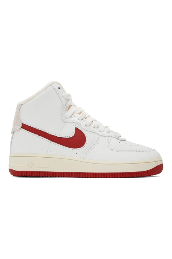 White & Red Air Force 1 High Sneakers