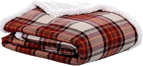 Bauer | Flannel Collection | Throw Blanket-Reversible Sherpa Fleece Cover, Soft & Cozy, Perfect for Bed or Couch, Edgewood Red