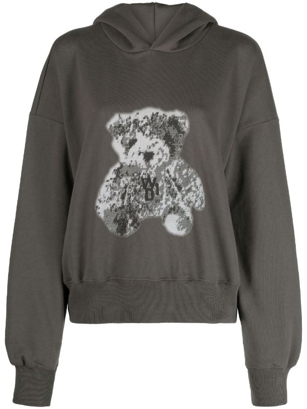 pixel teddy-print cotton hoodie