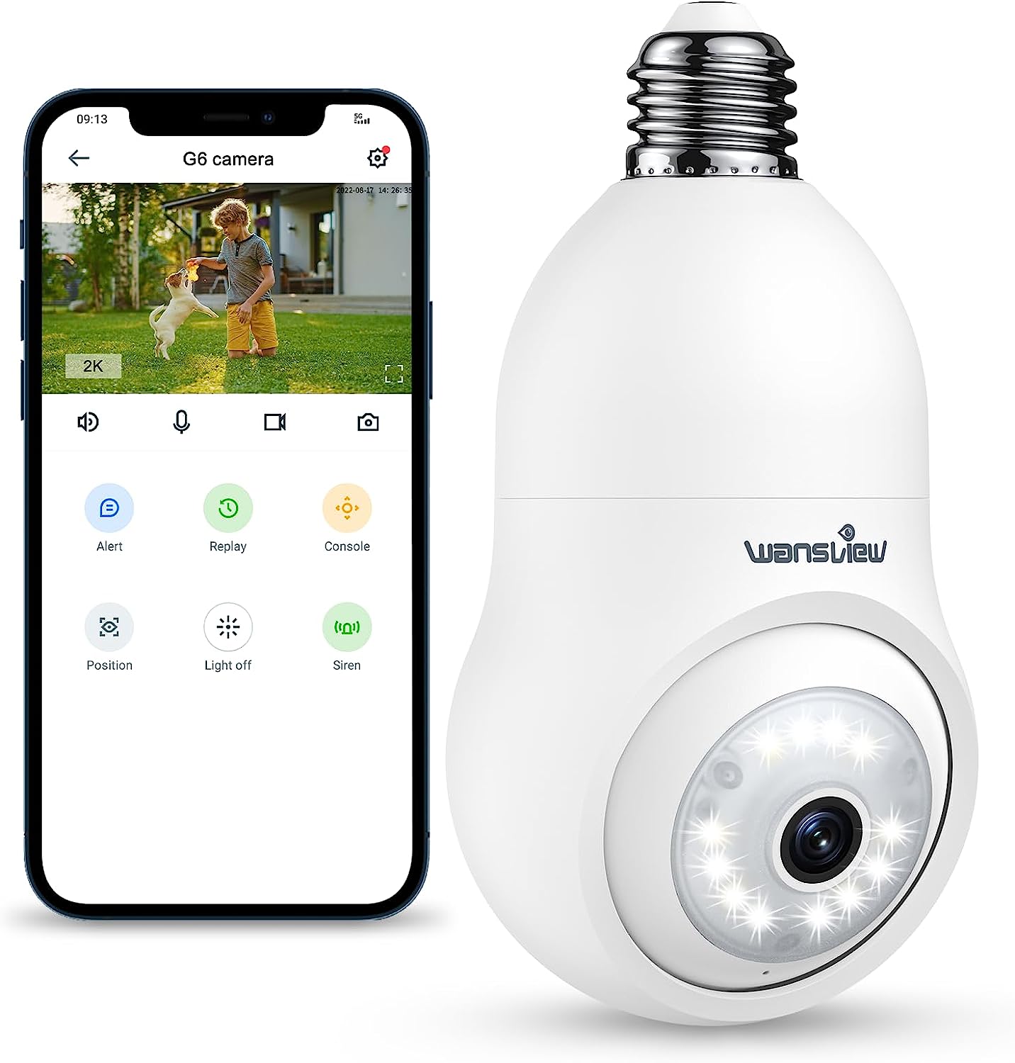 wansview 2K清晰度 2.4G Wifi 安防摄像头+灯泡