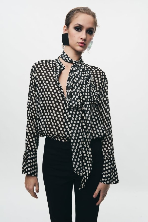 DOTTED BOW BLOUSE ZW COLLECTION