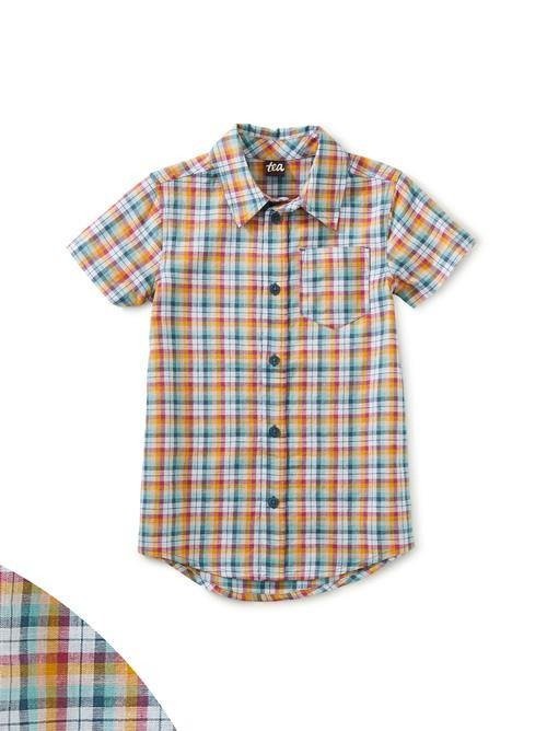 Button Up Woven Shirt - Sintra Plaid - TEA - Clearance
