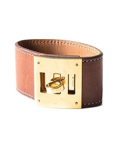 Plated Leather Kelly Dog Bracelet (Authentic Pre-Owned)