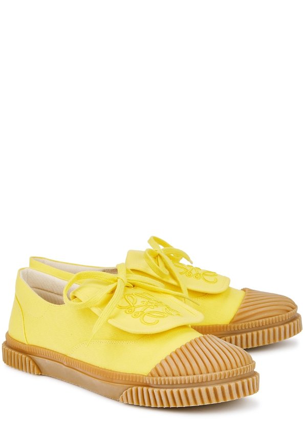 Yellow logo-embroidered canvas sneakers