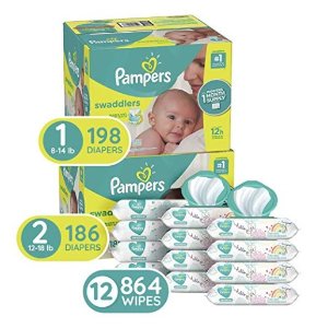Pampers Disposable Baby Diapers + Sensitive Water-Based Baby Wipes