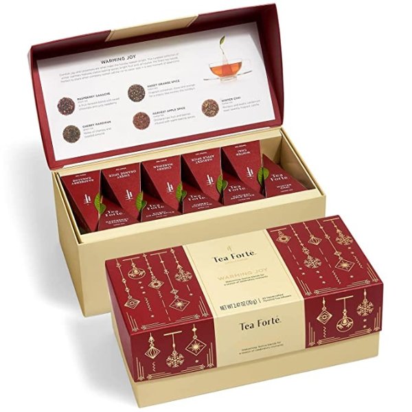 Warming Joy Tea Bags Gift Set, Holiday Spice Tea Sampler with 20 Pyramid Tea Influsers in Festive Presentation Gift Box, Organic Tea Bags Variety Pack
