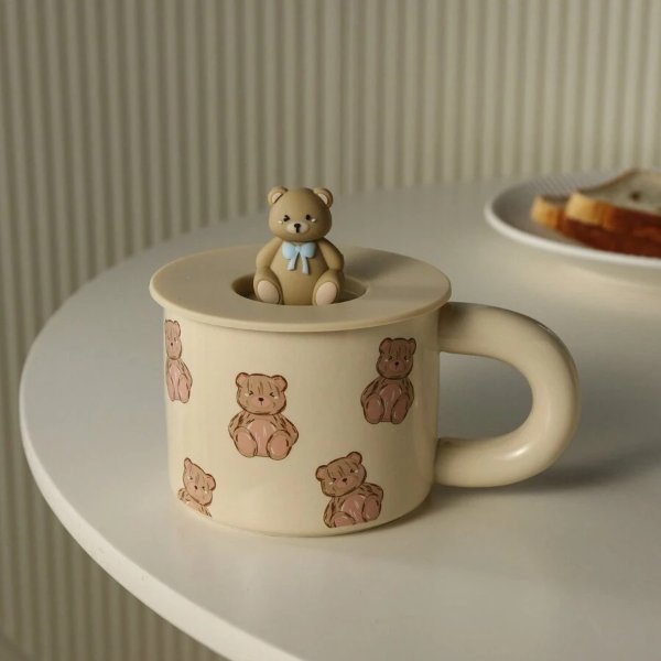 1pc, Single Ceramic Mug With Cute Cartoon Bear Pattern For Home Mug