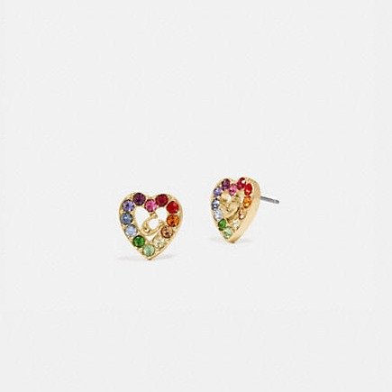Rainbow Pave Sculpted Signature Heart Stud Earrings