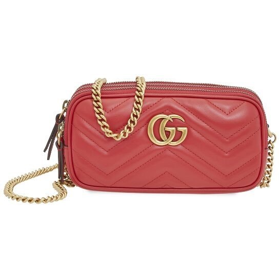 Ladies GG Marmont Mini Chain Bag in Red