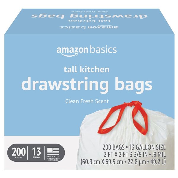 Amazon Basics 13加仑抽绳垃圾袋 200个