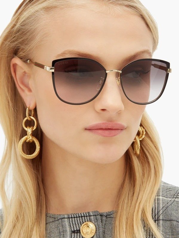 Web-stripe oversized cat-eye metal sunglasses | Gucci | MATCHESFASHION US