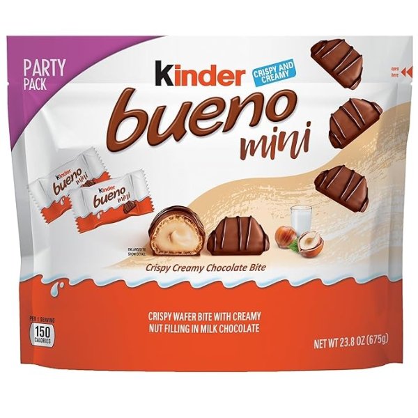 Kinder Bueno Mini, 125 Count Party Pack, Milk Chocolate and Hazelnut Cream, Individually Wrapped Chocolate Bars, 23.8 oz