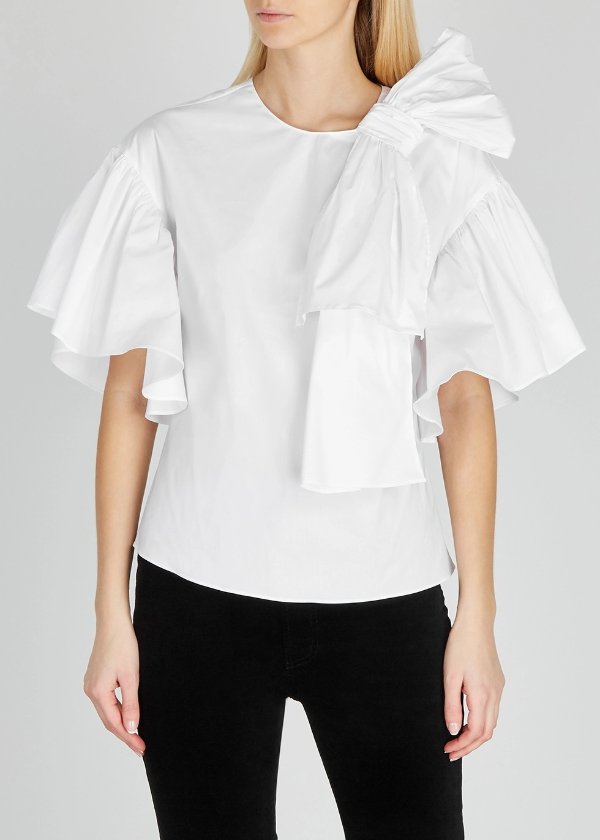 White bow-embellished cotton-blend top