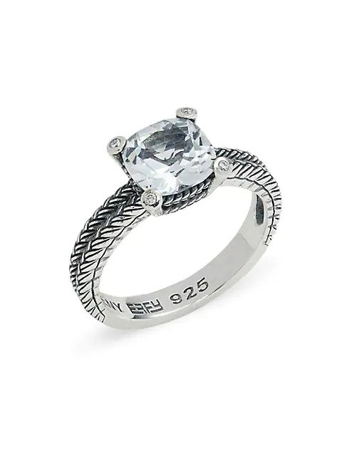 Sterling Silver, Diamond & White Topaz Ring