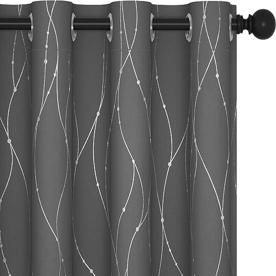 Blackout Curtains Grommets with Dots Pattern Thermal Insulated Drapes for Bedroom and Sliding Glass Door 52 x 84 Inch Grey 2 Panels