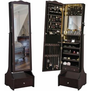 Trinh LED Light Free standing Jewelry Armoire with Mirror
