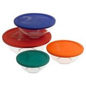 Pyrex #1086053 Smart Essentials 8-Piece Mixing Bowl Set W/Colored Lids