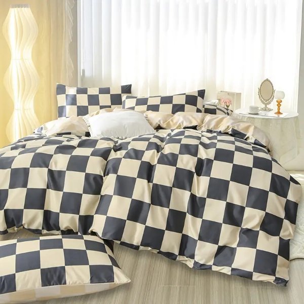 3pcs Checkered Duvet Cover Set, Bedding Set For Bedroom, Guest Room (1*Duvet Cover + 2*Pillowcases, Without Core)