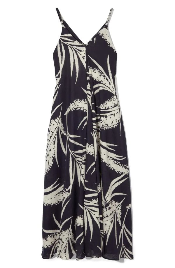 Palm Print Linen Maxi Dress