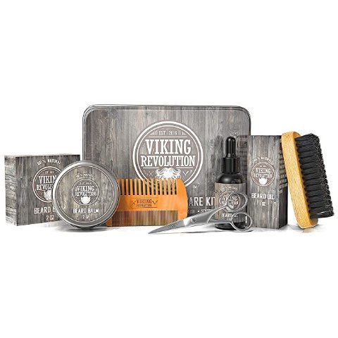 Viking Revolution Beard Wash & Beard Conditioner Set w/Argan & Jojoba Oils - Softens & Strengthens - Natural Sandalwood Scent 