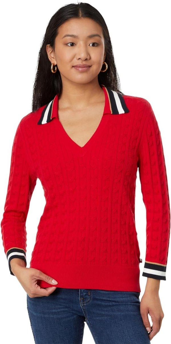 Women's Johnny Collar Cable Sweater