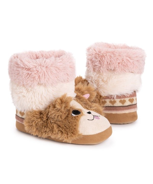 Brown & Pink Frenchie Zoo Friends Slipper - Girls