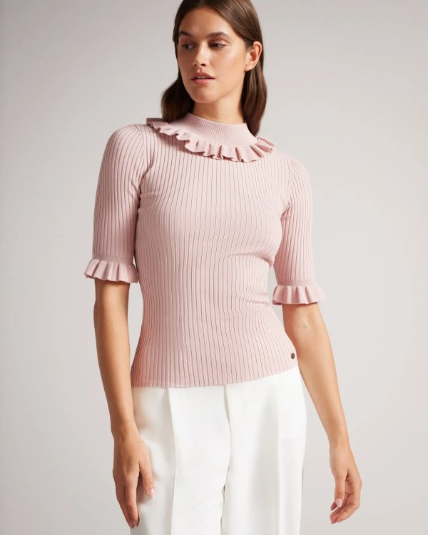 Katella Fitted Top With Frill Neck Detail