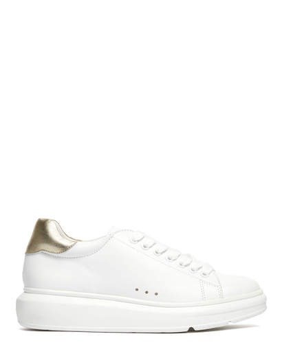 LOWRI - EXTENDED SOLE SNEAKERS WHITE, GOLD COW LEATHER