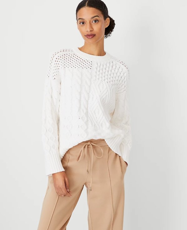 Mixed Cable Crew Neck Sweater