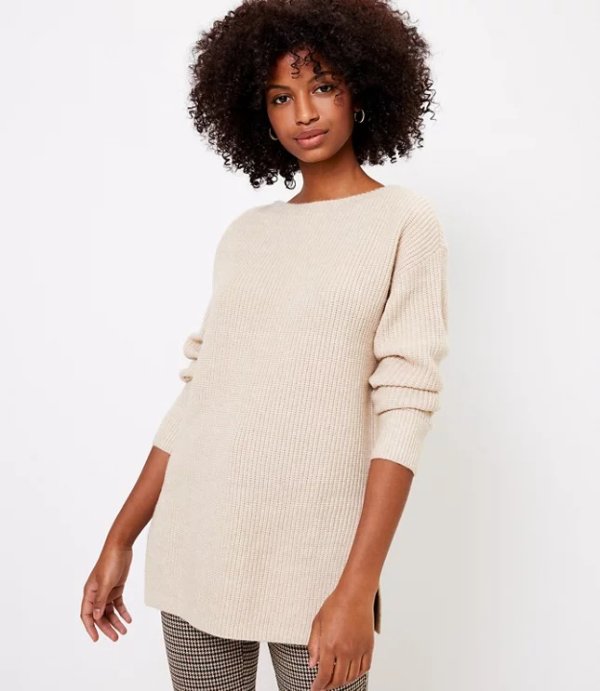 Ribbed Boatneck Tunic Sweater | LOFT