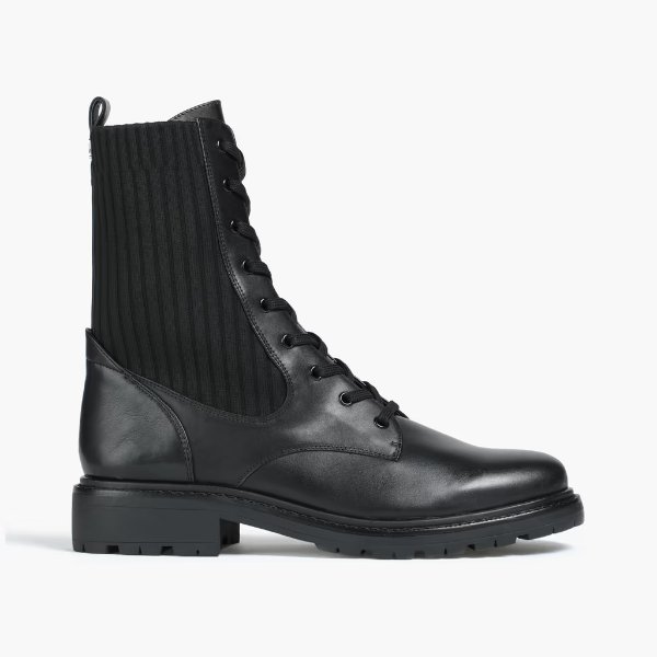 Lydell ribbed-knit and leather combat boots