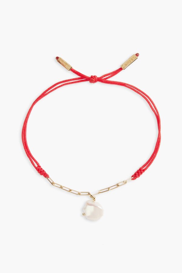 14-karat gold, freshwater pearl and cord bracelet