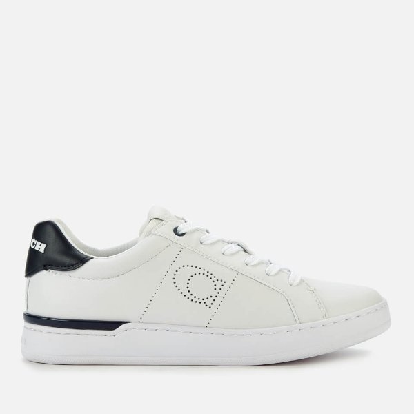 Women's Lowline Leather Cupsole Trainers - Optic White/Midnight Navy - UK 3