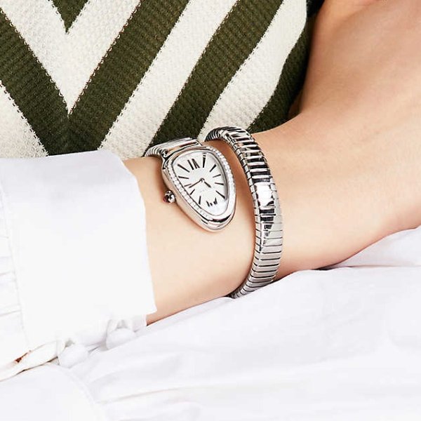 Serpenti Tubogas stainless steel and diamond watch