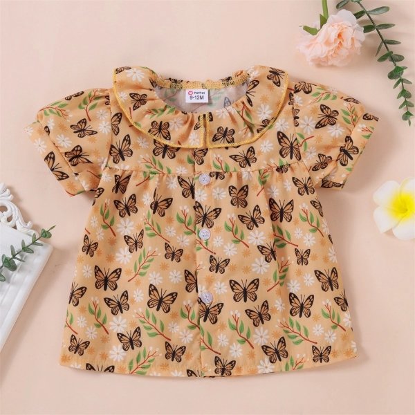 1pc Baby Girl Short-sleeve Cotton casual Animal Shirt & Smock