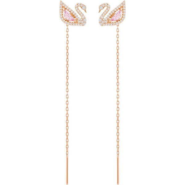 Dazzling Swan Pierced Earrings, Multi-colored, Rose gold plating by SWAROVSKI