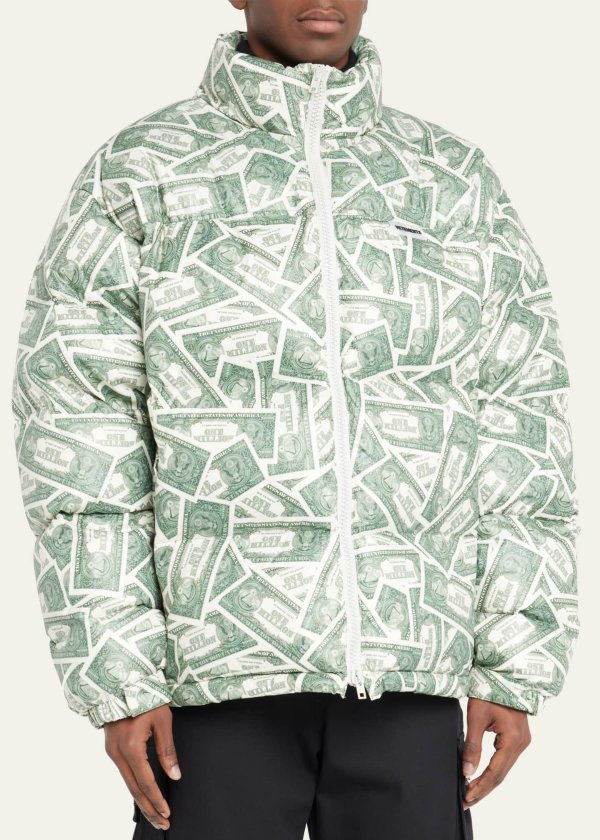 Men's Million Dollar Money-Print Puffer Jacket