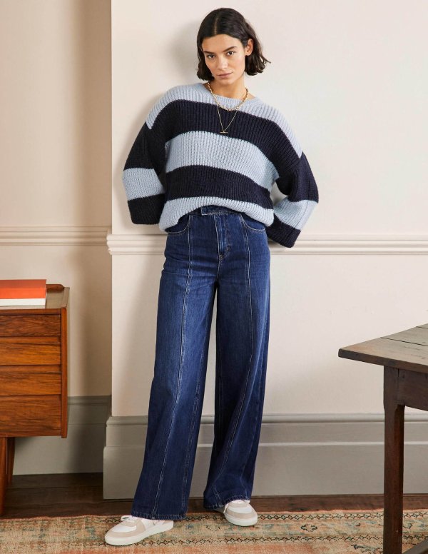 Wide Leg Seam Detail Jeans - Mid Vintage | Boden US