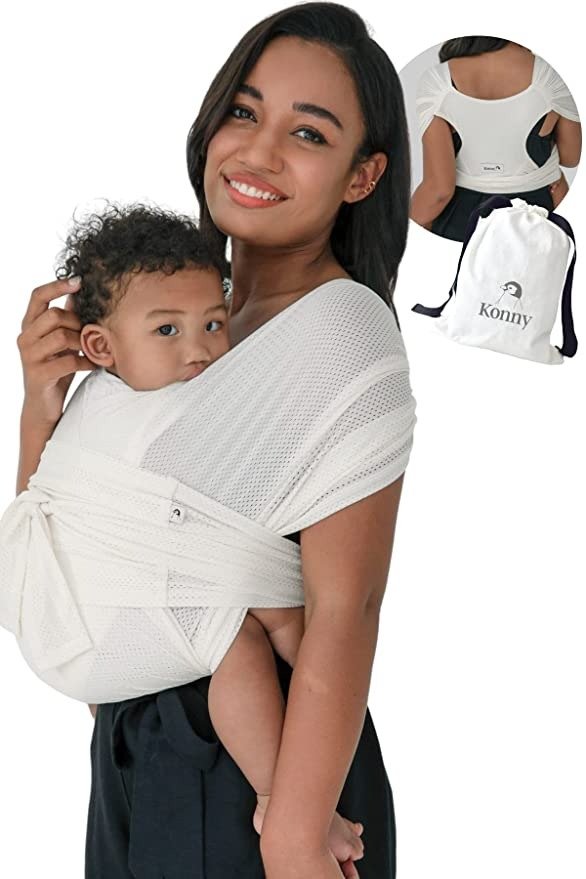 Konny Baby Wrap Carrier (Air-Mesh for Summer), Hassle-Free Moisture Wicking and Breathable Infant Sling, Perfect for Newborn Babies to 44 lbs Toddlers (Cream, S)