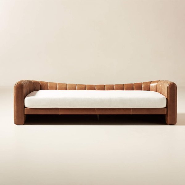 Lazar Brown Leather and Beige Performance Fabric Daybed