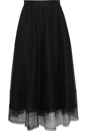 Mabel lace-trimmed cotton-blend point d'esprit midi skirt
