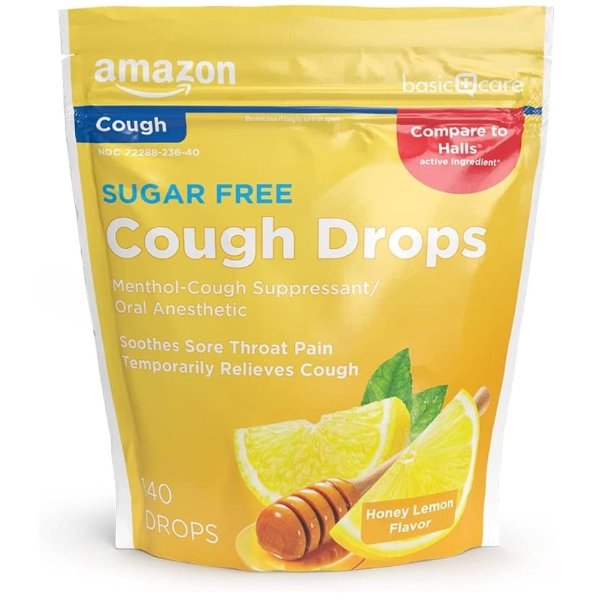 Amazon Basic Care Sugar Free Honey Lemon Cough Drops, 140 Count