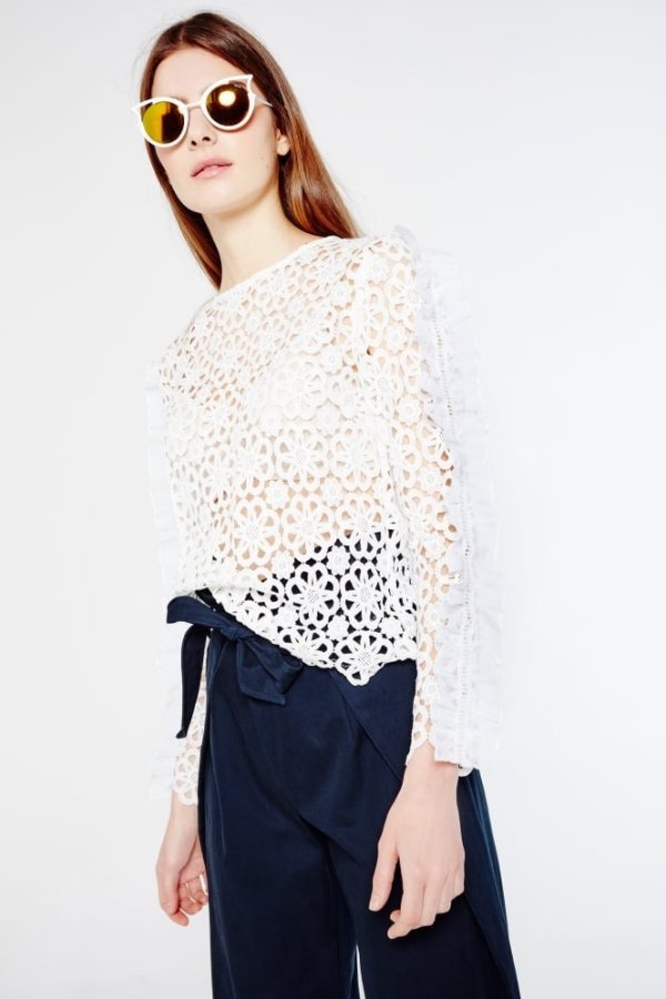 Heavy Lace Top With Ruffle Sleeves