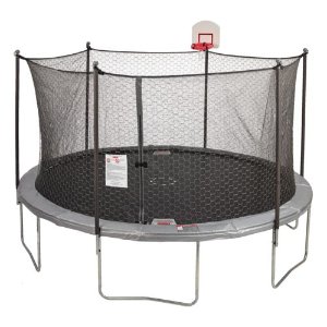 Jump Zone 14 foot Round Trampoline and Double Net Enclosure with Dunkzone Hoop