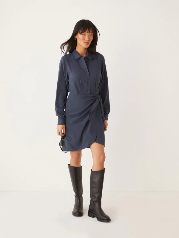 The Collared Wrap Dress in Navy