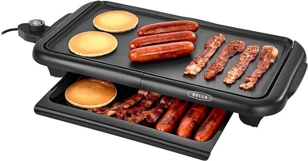 Electric Griddle with Warming Tray - Smokeless Indoor Grill, Nonstick Surface, Adjustable Temperature & Cool-touch Handles, 10" x 18", Copper/Black