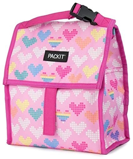 PackIt Freezable Lunch Bag with Zip Closure, Pixel Hearts