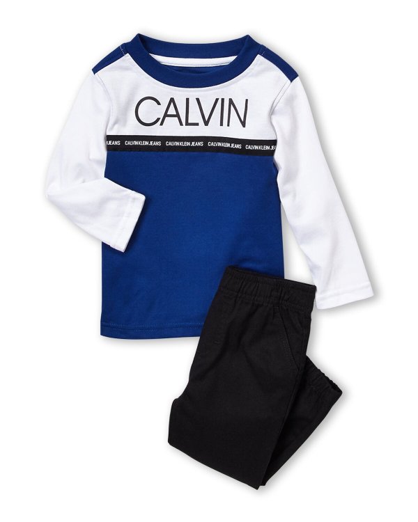 (Infant Boys) Two-Piece Color Block Long Sleeve Tee & Joggers Set