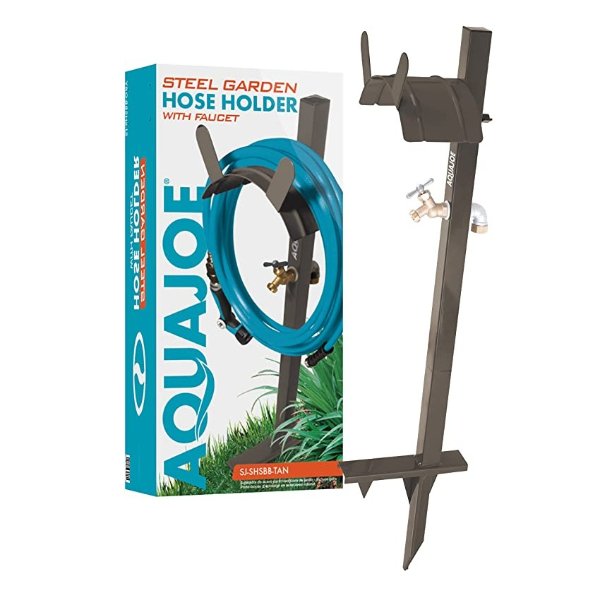 Aqua Joe SJ-SHSBB Garden Hose Solid Brass Faucet w/Quick Install Anchor Base, Free-Standing, Tan