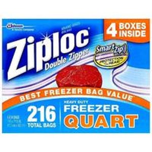 Ziploc Double Zipper Quart 密封袋, 216支装